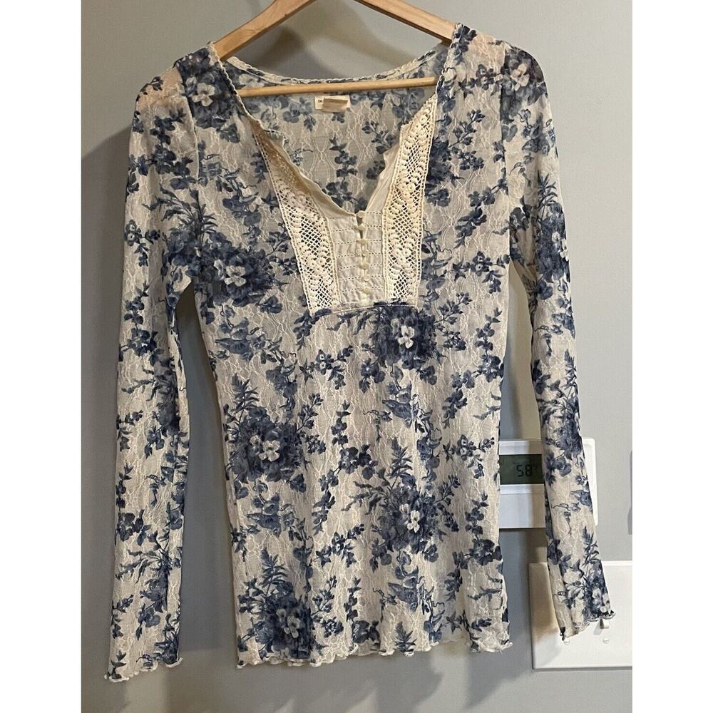 Ralph Lauren Denim & Supply Top Batik Sheer Floral Lace Henley Womens Medium